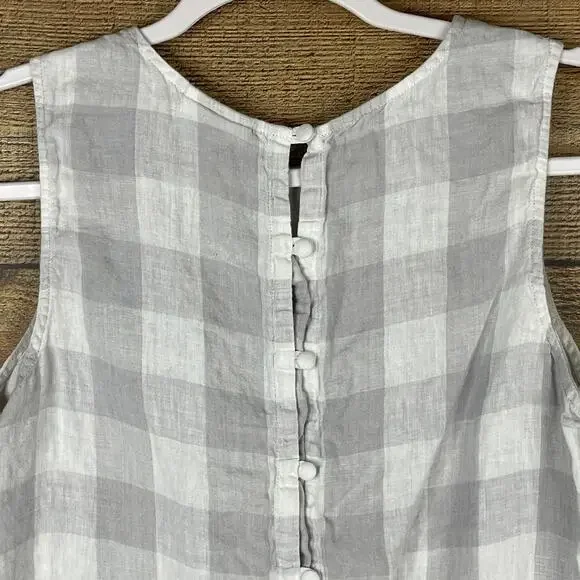 J. Jill Love Linen Tank Top Gray White Buffalo Plaid Button Back Size Small - Picture 6 of 8